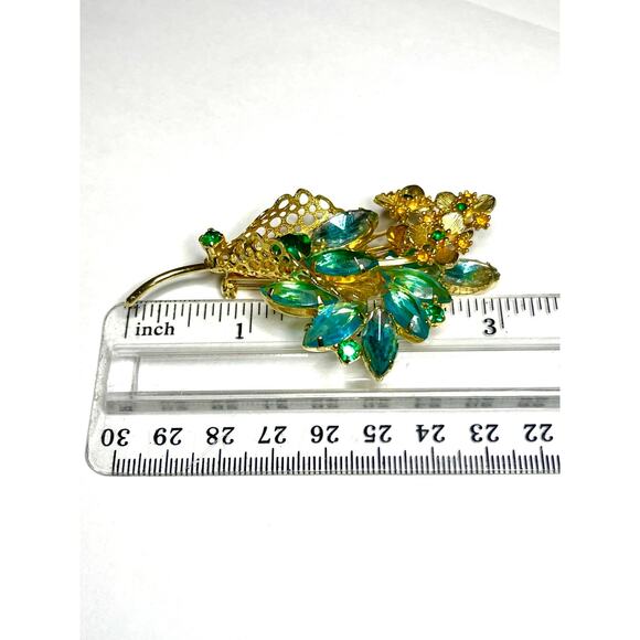 Vintage Brooch Blue Green Rhinestone Vtg Costume Jewelry Pin Lot JU10 - Picture 6 of 6